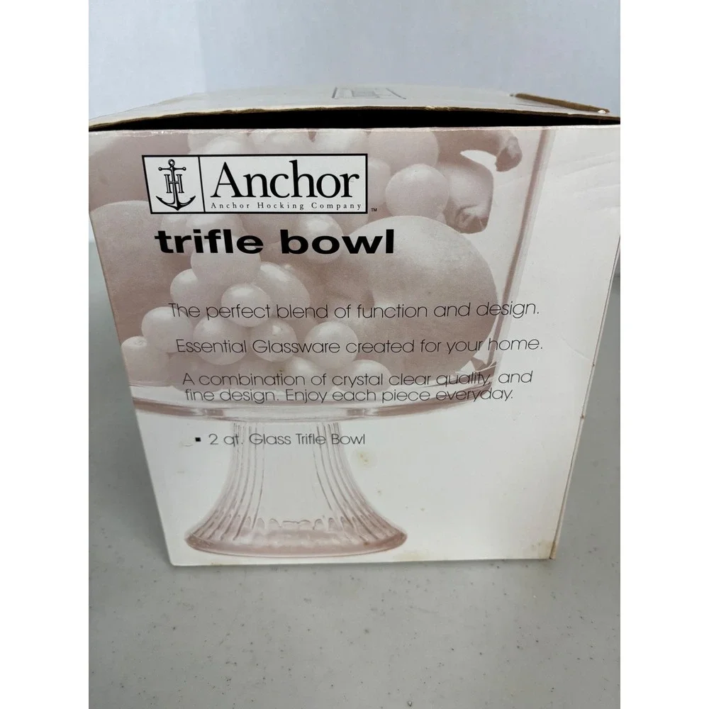 Anchor‎ Hocking 2qt Glass Trifle Bowl Footed Pedestal Clear Ribbed Base
